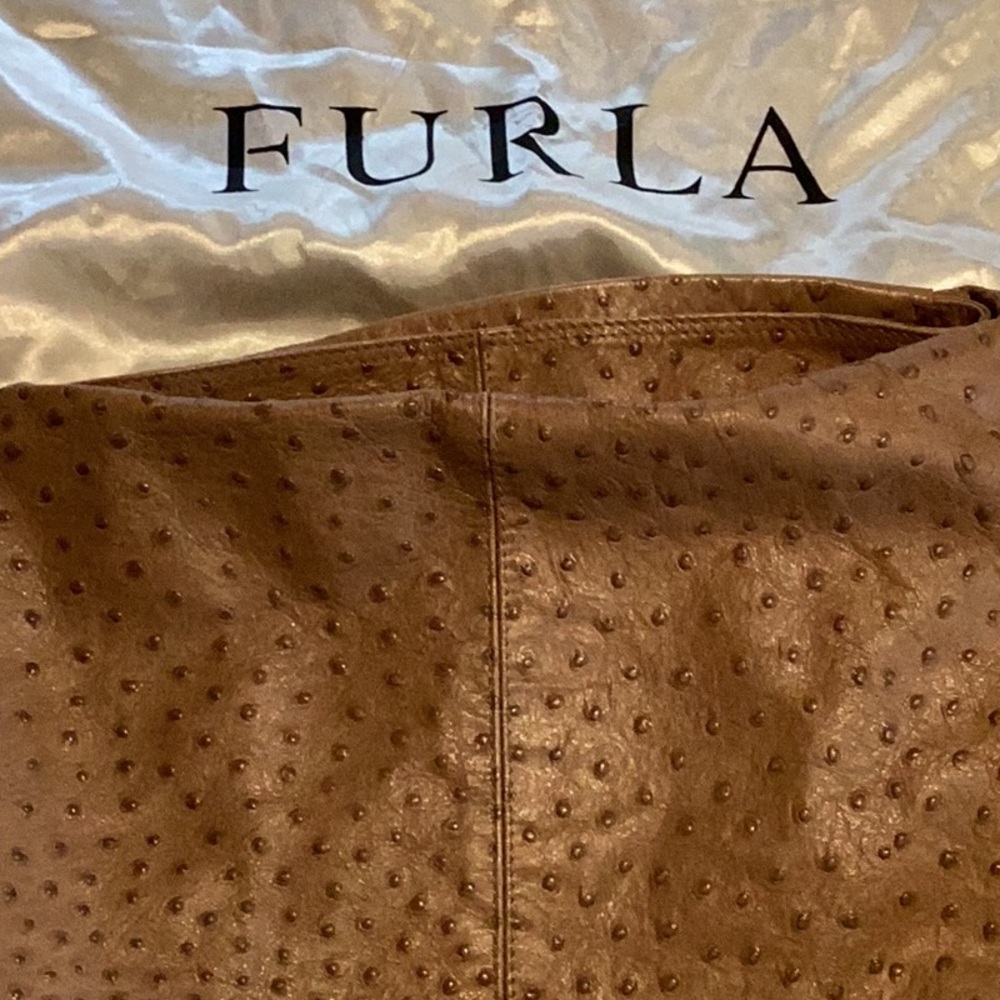 Furla Brown Ostrich-Embossed Leather Satchel